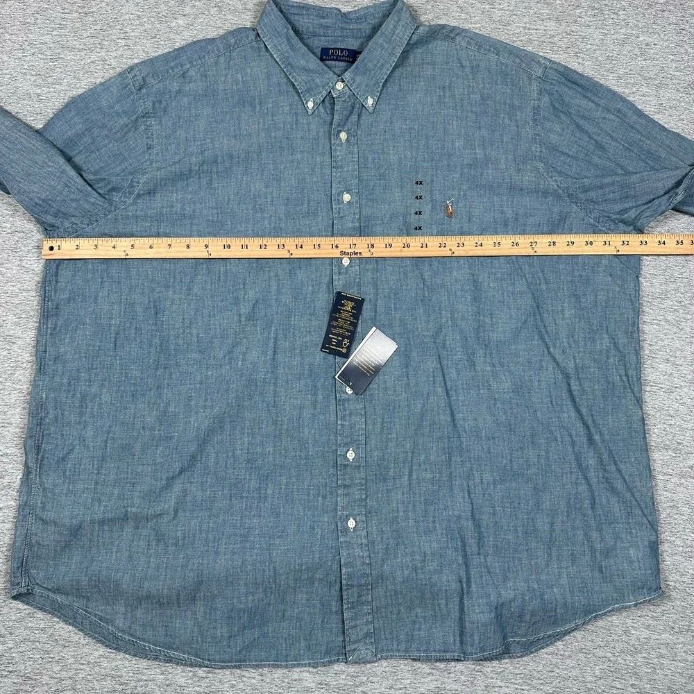 Polo Ralph Lauren Shirt Mens 4XB Blue Chambray Long Sleeve Button Down NEW